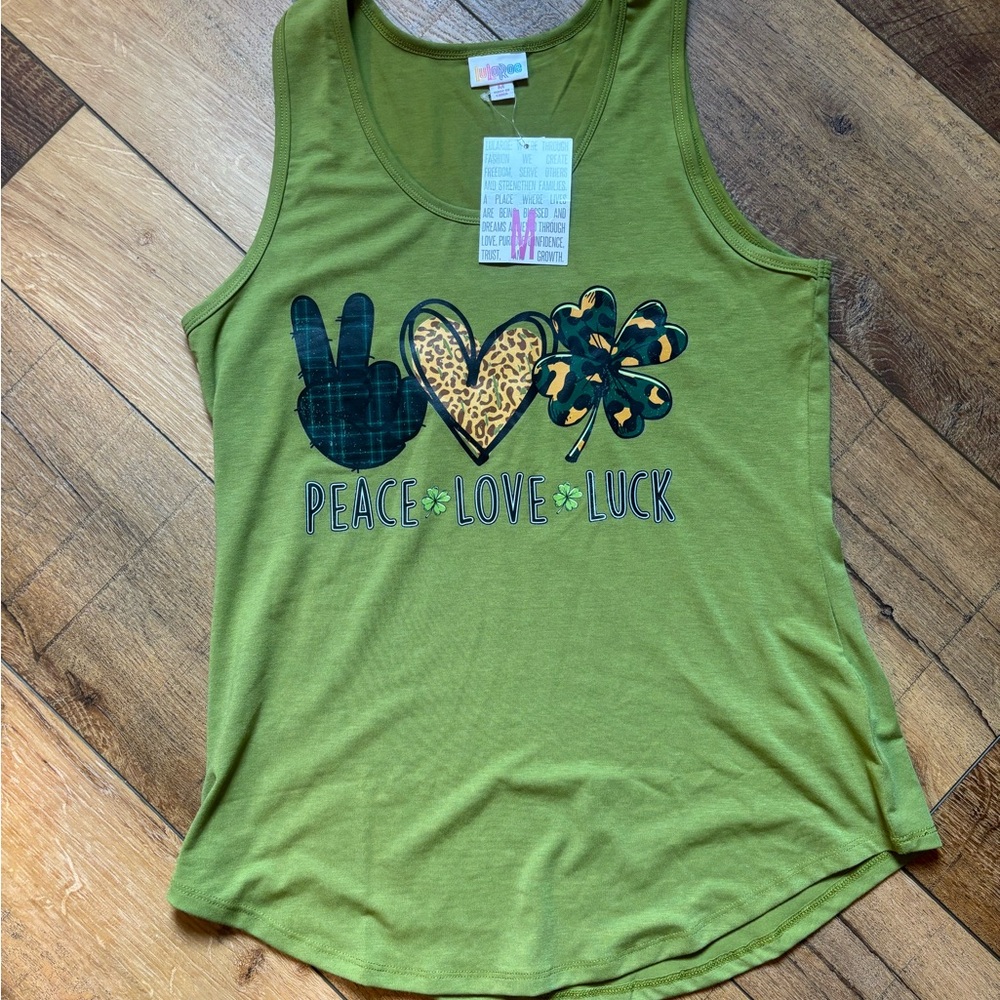 LuLaRoe Green Tank Top with Peaceful Graphic